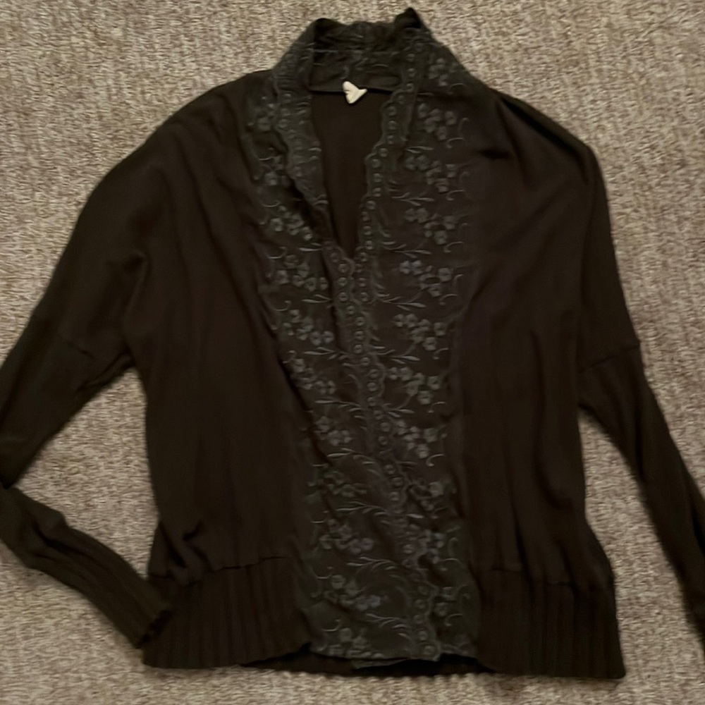 Olive green Anthropologie lightweight cardigan wrap lace boho Tiny brand XS